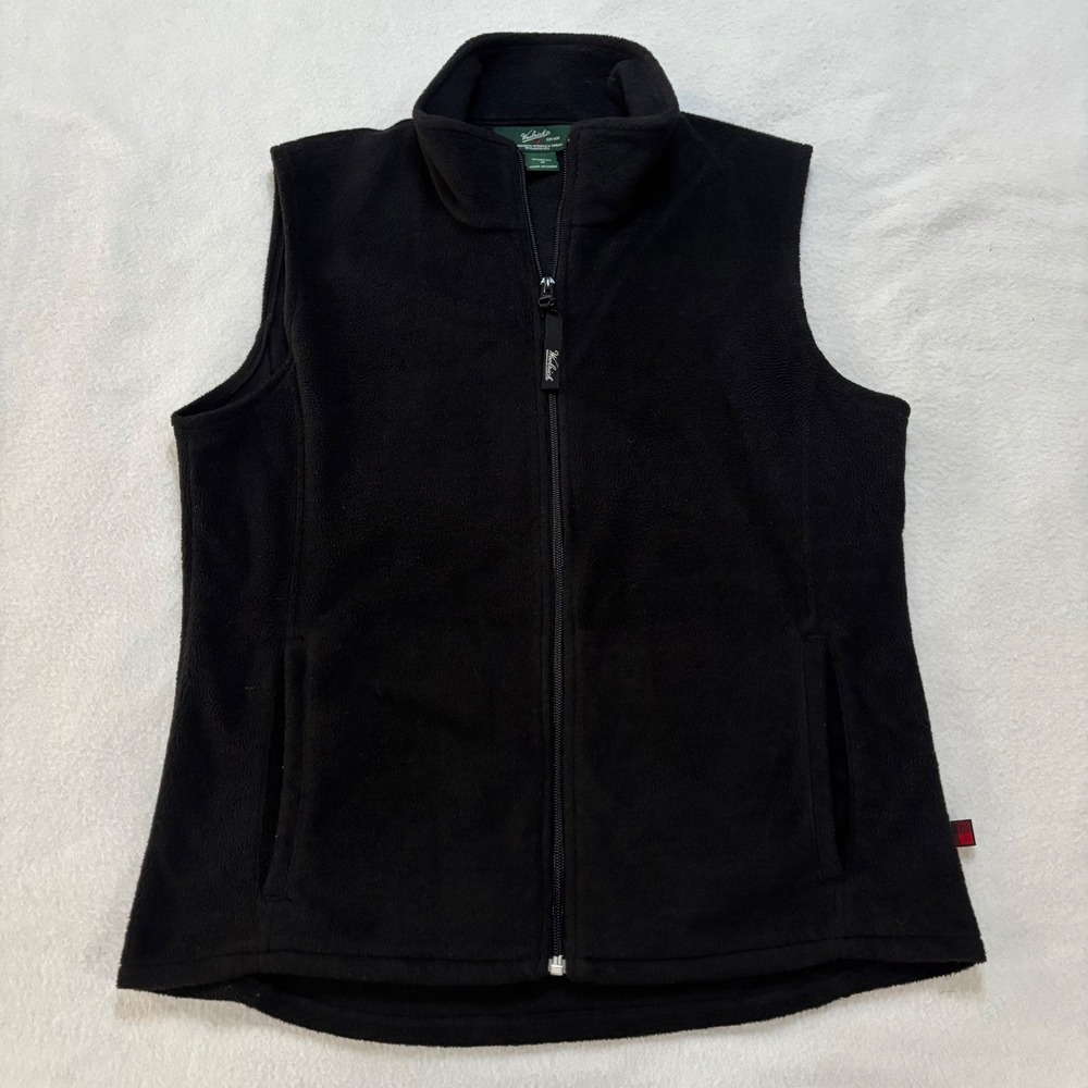 Woolrich Womens Black Fleece Full Zip Vest Jacket Size Medium M Pocket Logo
